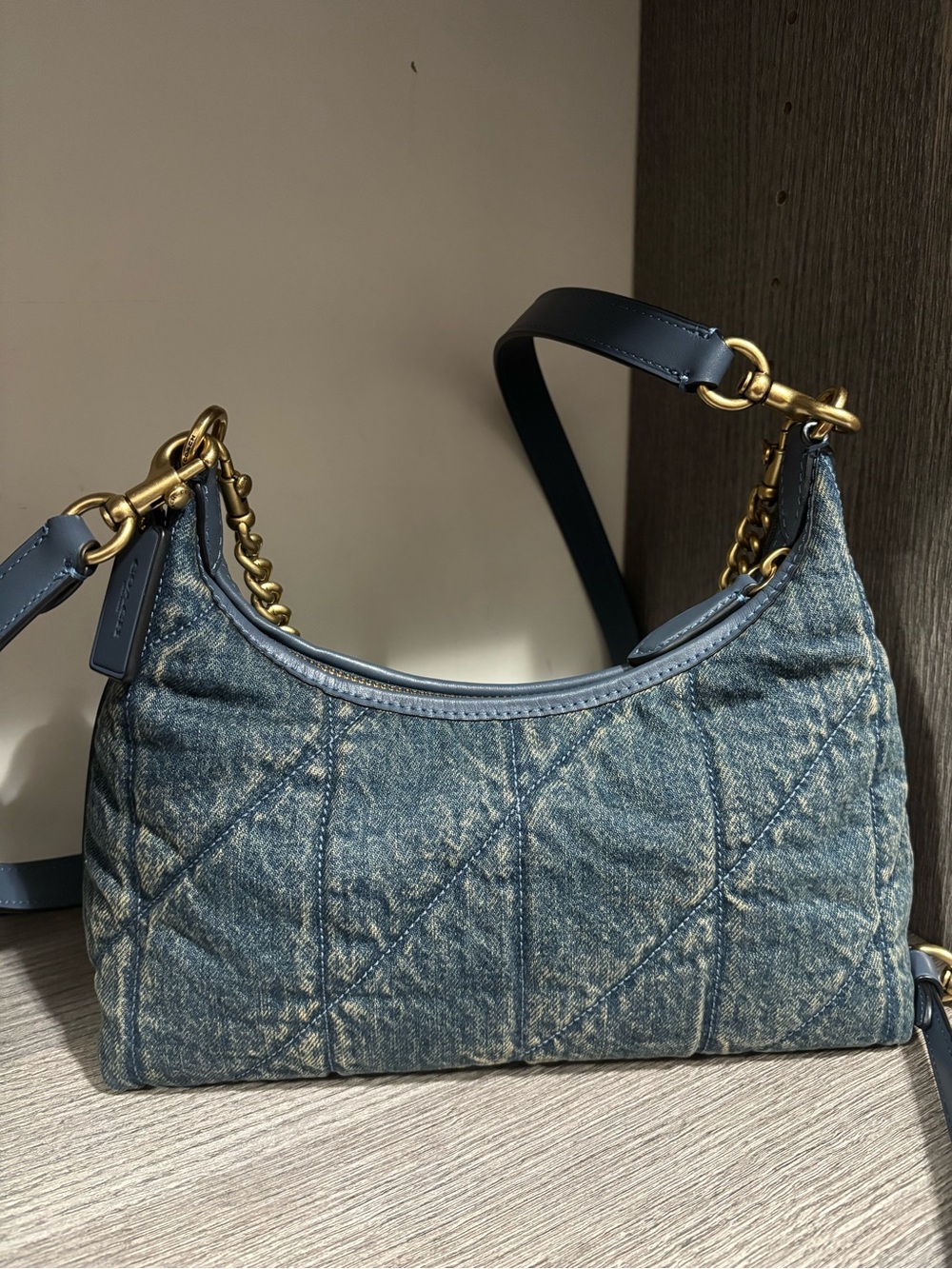 Coach Juliet Denim Quilted Shoulder Bag with Gold Chain - Blue - Picture 2 of 8